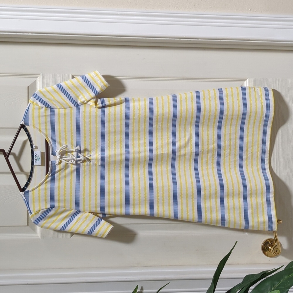 HIHO Women's Striped T-Shirt Dress w/Rope Tie Front Knee Length Size Medium